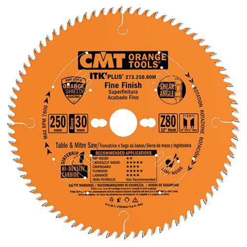 CMT ITK Plus Thin-Kerf Fine Cut-Off Blade - 250mm - 80 Tooth