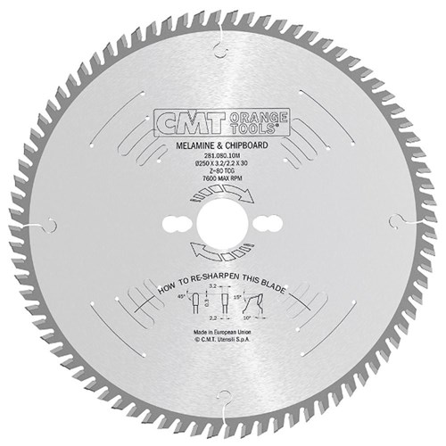 CMT Industrial Laminate and Chipboard Blade - 250mm - 80 Tooth