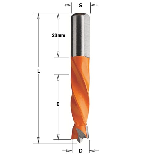 CMT TCT 4 Flute Dowel Drill Bit - RH - 8mm diameter.
