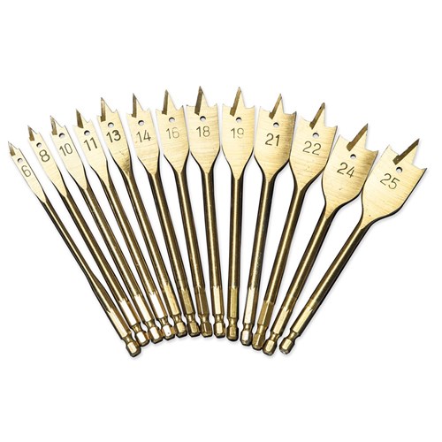 Carbatec Titanium Nitride 13 Piece Metric Spade Bit Set